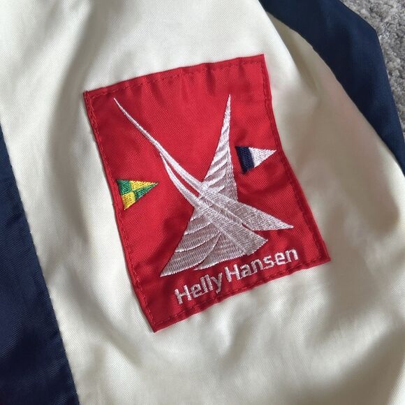 Helly Hansen Sailing Ski Jacket Men Small 46-48 Chest Hidden Hood Red White Blue - Picture 3 of 14